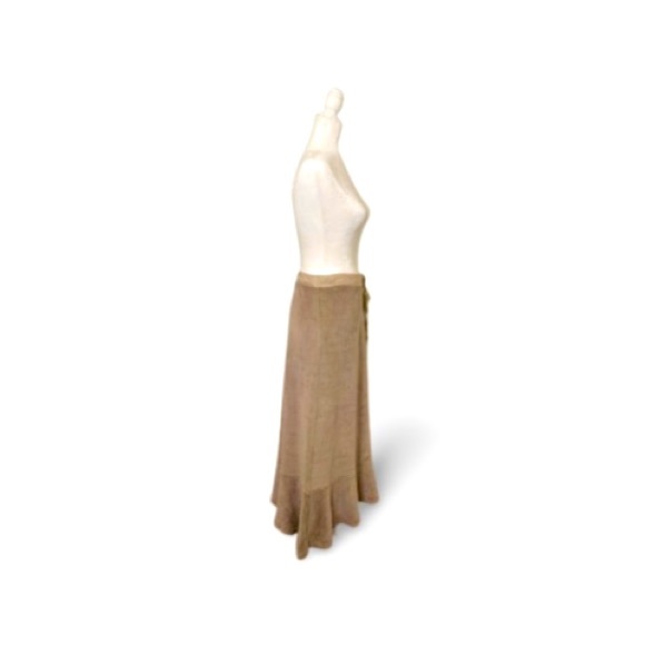 Blue Sky Beige Velour Ruffle Maxi Skirt With Drawstring Waistband - Size S - Picture 4 of 9